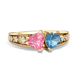 Lab Pink Sapphire Heart To Heart 14K Yellow Gold ring R3342