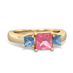 Lab Pink Sapphire Three Stone Trellis 14K Yellow Gold ring R4015