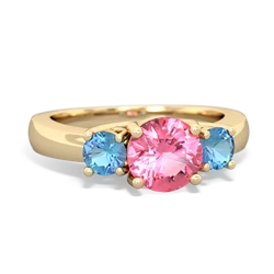 Lab Pink Sapphire Three Stone Round Trellis 14K Yellow Gold ring R4018