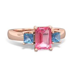 Lab Pink Sapphire Three Stone Emerald-Cut Trellis 14K Rose Gold ring R4021