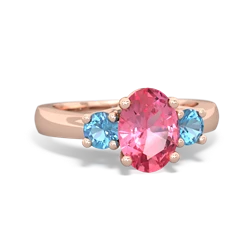 Lab Pink Sapphire Three Stone Oval Trellis 14K Rose Gold ring R4024