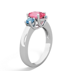 Lab Pink Sapphire Three Stone Oval Trellis 14K White Gold ring R4024