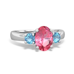 Lab Pink Sapphire Three Stone Oval Trellis 14K White Gold ring R4024