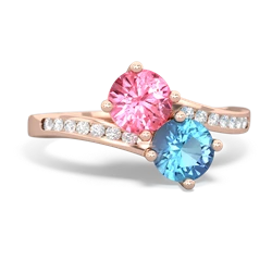 Lab Pink Sapphire Channel Set Two Stone 14K Rose Gold ring R5303