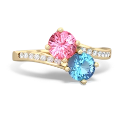 Lab Pink Sapphire Channel Set Two Stone 14K Yellow Gold ring R5303