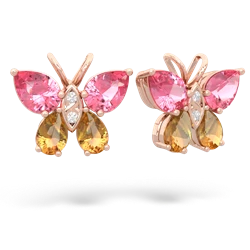 Lab Pink Sapphire Butterfly 14K Rose Gold earrings E2215