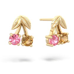 Lab Pink Sapphire Sweet Cherries 14K Yellow Gold earrings E7001