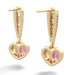 Lab Pink Sapphire Filligree Heart 14K Yellow Gold earrings E5070