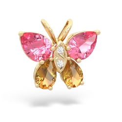 Lab Pink Sapphire Butterfly 14K Yellow Gold pendant P2215