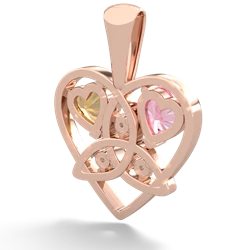 Lab Pink Sapphire Celtic Trinity Heart 14K Rose Gold pendant P5331