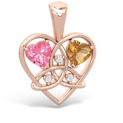 Lab Pink Sapphire Celtic Trinity Heart 14K Rose Gold pendant P5331