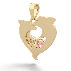 Lab Pink Sapphire Dolphin Heart 14K Yellow Gold pendant P5820