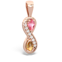 Lab Pink Sapphire Diamond Infinity 14K Rose Gold pendant P5390