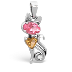 Lab Pink Sapphire Kitten 14K White Gold pendant P5780