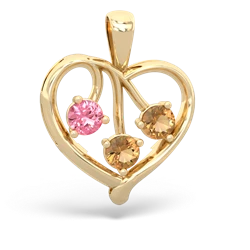 Lab Pink Sapphire Glowing Heart 14K Yellow Gold pendant P2233