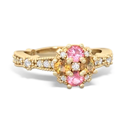 Lab Pink Sapphire Sparkling Tiara Cluster 14K Yellow Gold ring R26293RD