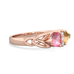 Lab Pink Sapphire Celtic Knot Double Heart 14K Rose Gold ring R5040