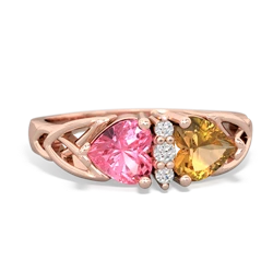 Lab Pink Sapphire Celtic Knot Double Heart 14K Rose Gold ring R5040