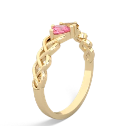 Lab Pink Sapphire Heart To Heart Braid 14K Yellow Gold ring R5870