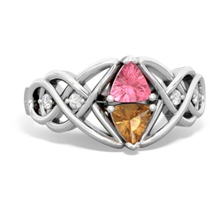 Lab Pink Sapphire Keepsake Celtic Knot 14K White Gold ring R5300