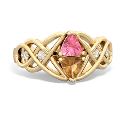 Lab Pink Sapphire Keepsake Celtic Knot 14K Yellow Gold ring R5300