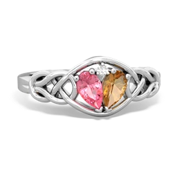 Lab Pink Sapphire Celtic Love Knot 14K White Gold ring R5420