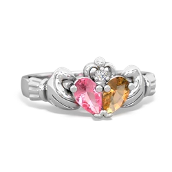 Lab Pink Sapphire 'Our Heart' Claddagh 14K White Gold ring R2388