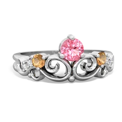 Lab Pink Sapphire Crown Keepsake 14K White Gold ring R5740