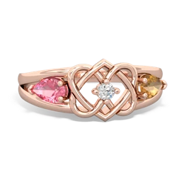 Lab Pink Sapphire Hearts Intertwined 14K Rose Gold ring R5880