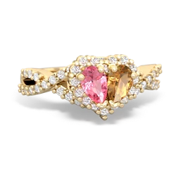 Lab Pink Sapphire Diamond Twist 'One Heart' 14K Yellow Gold ring R2640HRT