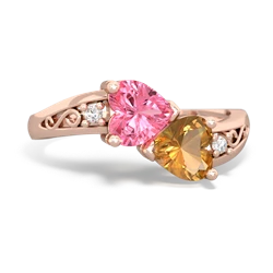 Lab Pink Sapphire Snuggling Hearts 14K Rose Gold ring R2178