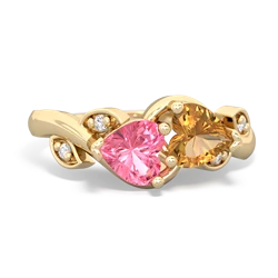 Lab Pink Sapphire Floral Elegance 14K Yellow Gold ring R5790