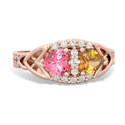 Lab Pink Sapphire Sparkling Celtic Knot 14K Rose Gold ring R2645