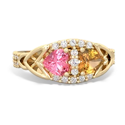 Lab Pink Sapphire Sparkling Celtic Knot 14K Yellow Gold ring R2645