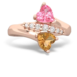 Lab Pink Sapphire Heart To Heart 14K Rose Gold ring R2064