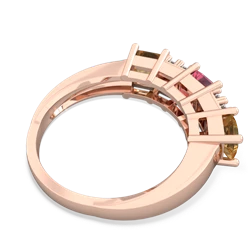 Lab Pink Sapphire Three Stone Diamond Cluster 14K Rose Gold ring R2592