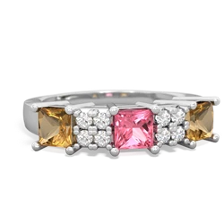 Lab Pink Sapphire Three Stone Diamond Cluster 14K White Gold ring R2592