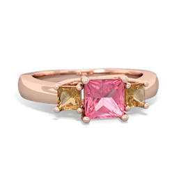 Lab Pink Sapphire Three Stone Trellis 14K Rose Gold ring R4015