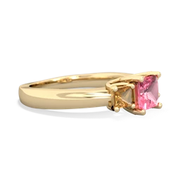 Lab Pink Sapphire Three Stone Trellis 14K Yellow Gold ring R4015