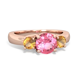 Lab Pink Sapphire Three Stone Round Trellis 14K Rose Gold ring R4018