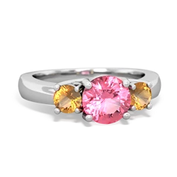 Lab Pink Sapphire Three Stone Round Trellis 14K White Gold ring R4018