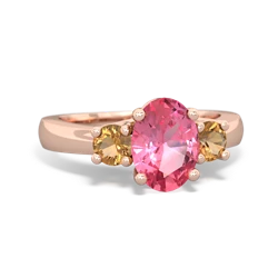 Lab Pink Sapphire Three Stone Oval Trellis 14K Rose Gold ring R4024