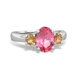 Lab Pink Sapphire Three Stone Oval Trellis 14K White Gold ring R4024