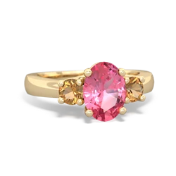 Lab Pink Sapphire Three Stone Oval Trellis 14K Yellow Gold ring R4024