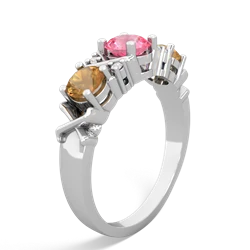 Lab Pink Sapphire Hugs And Kisses 14K White Gold ring R5016