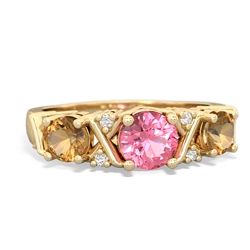 Lab Pink Sapphire Hugs And Kisses 14K Yellow Gold ring R5016