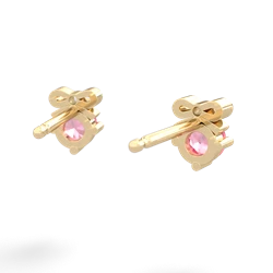 Lab Pink Sapphire Diamond Bows 14K Yellow Gold earrings E7002