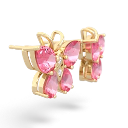 Lab Pink Sapphire Butterfly 14K Yellow Gold earrings E2215