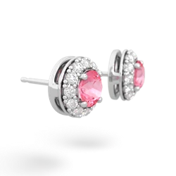 Lab Pink Sapphire Diamond Halo 14K White Gold earrings E5370