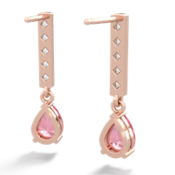 Lab Pink Sapphire Art Deco Diamond Drop 14K Rose Gold earrings E5324